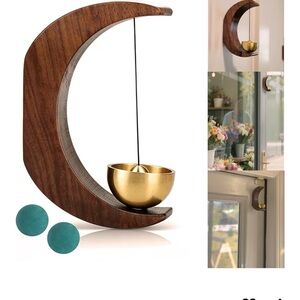 Elegant Crescent Moon chime Wall Hook with Gold Bowl